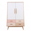 Armario con dos puertas y cajones bajos - blanco/rosa/beige