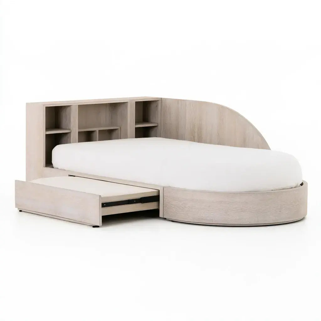 Cama con base redondeada y cajones laterales - beige