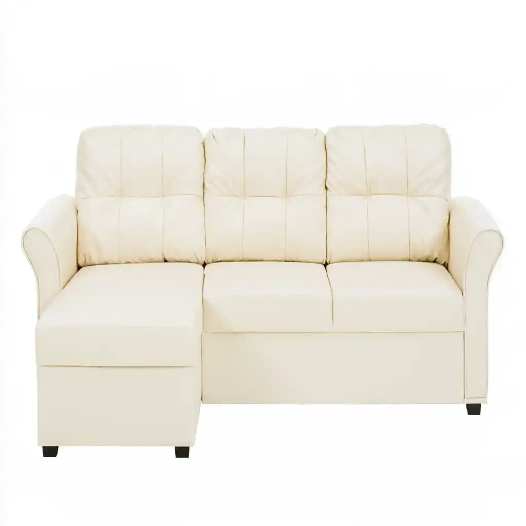 Sofá con asiento alargado y respaldo segmentado - beige