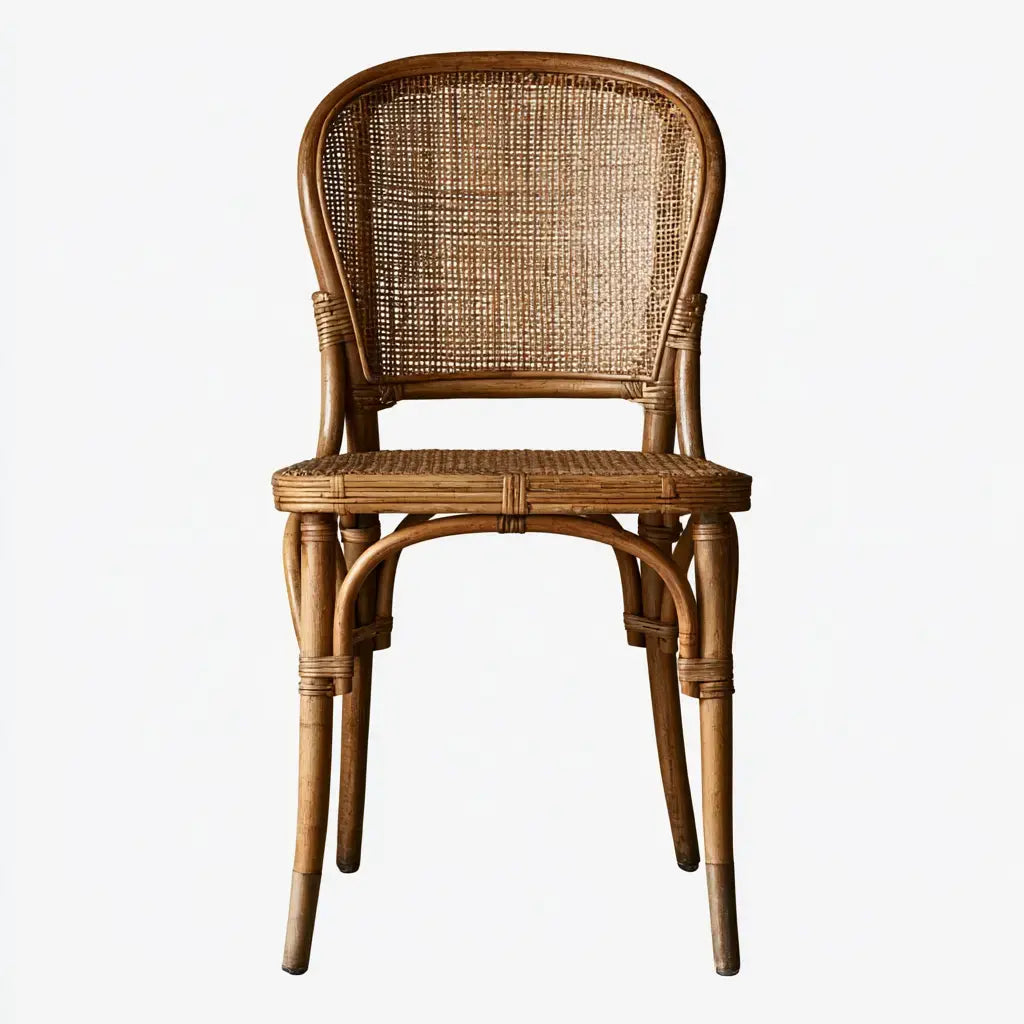 Silla con respaldo de rejilla y patas torneadas - marrón