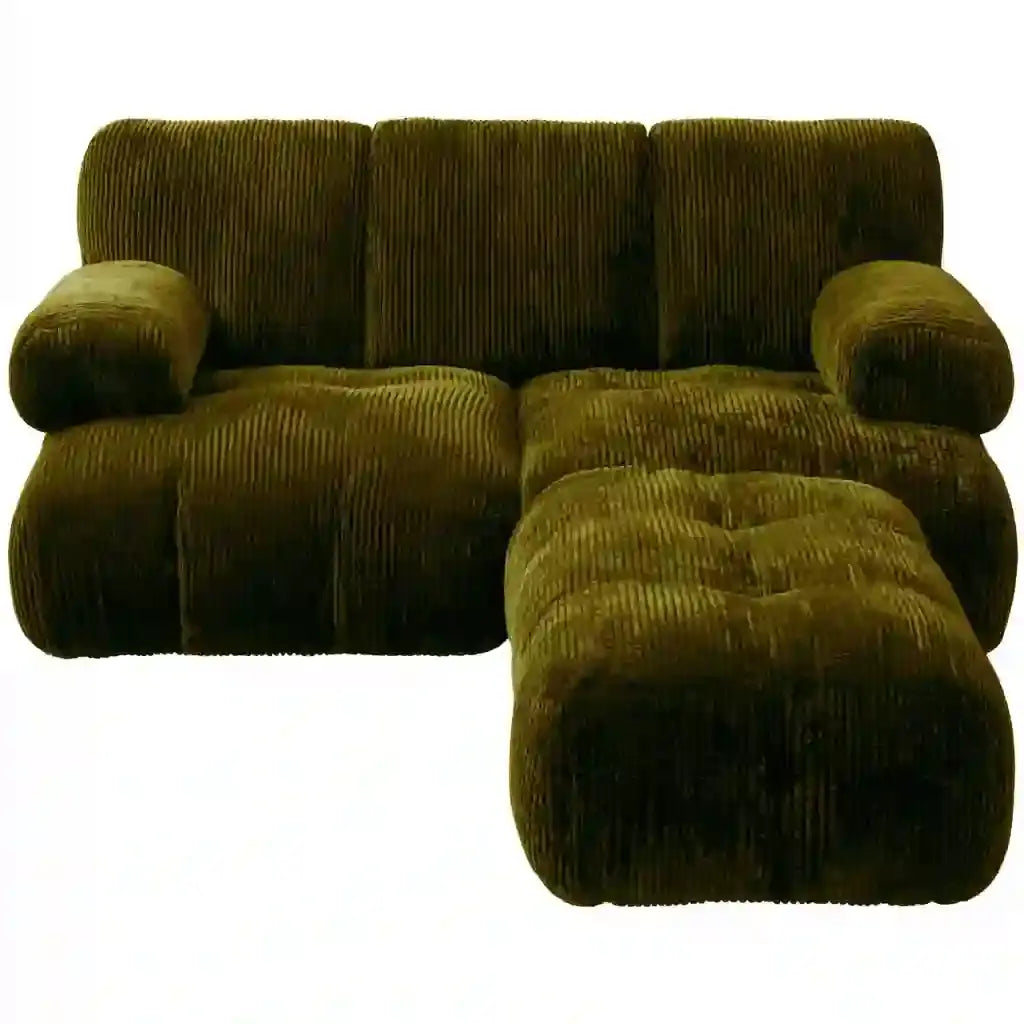 Sofá con asiento alargado y brazos cilíndricos - verde
