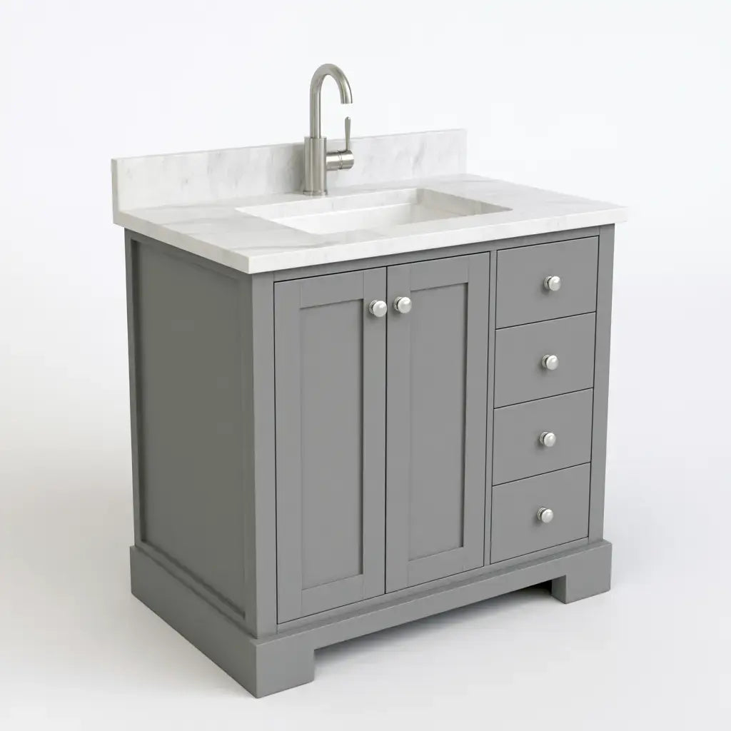 Mueble de baño con dos puertas y cajones laterales - gris/blanco