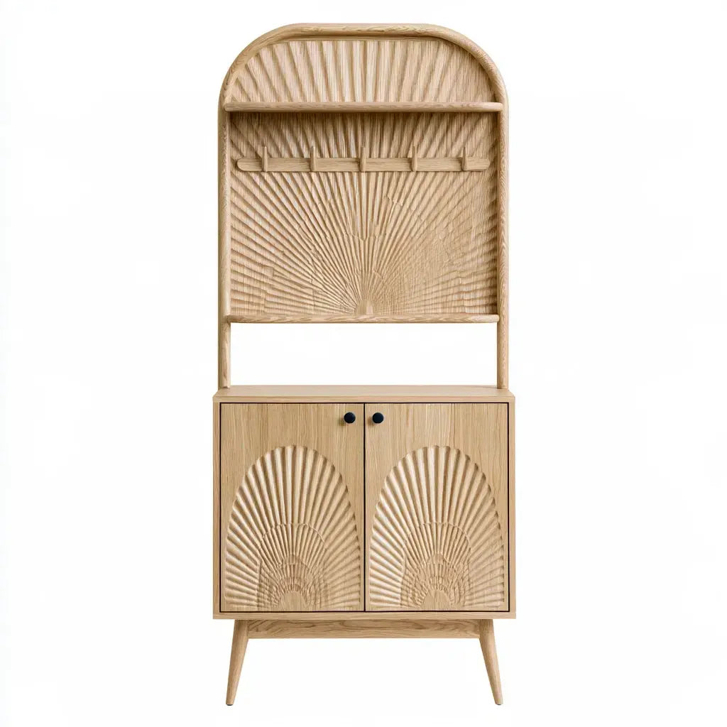Aparador con remate arqueado y puertas de rejilla - beige