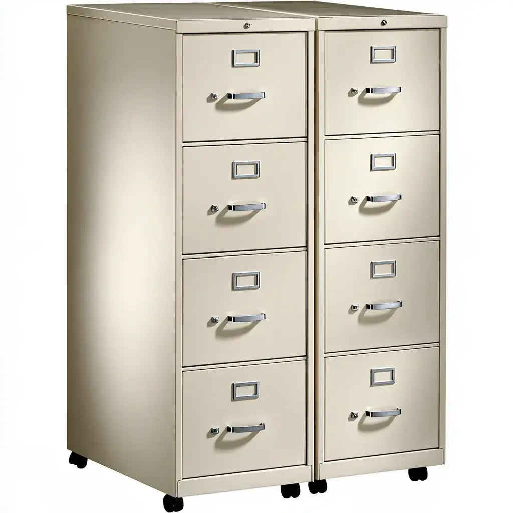 Cómoda con dos columnas de cajones y ruedas - beige