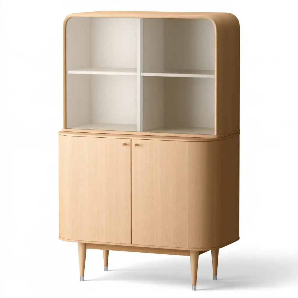 Vitrina con cuerpo redondeado y puertas inferiores - beige