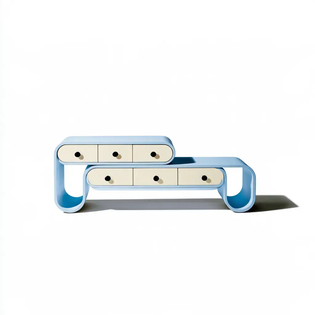 Aparador con módulos curvos y cajones estampados - azul/beige