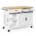 Isla de cocina con puertas correderas y estantes laterales - blanco/beige